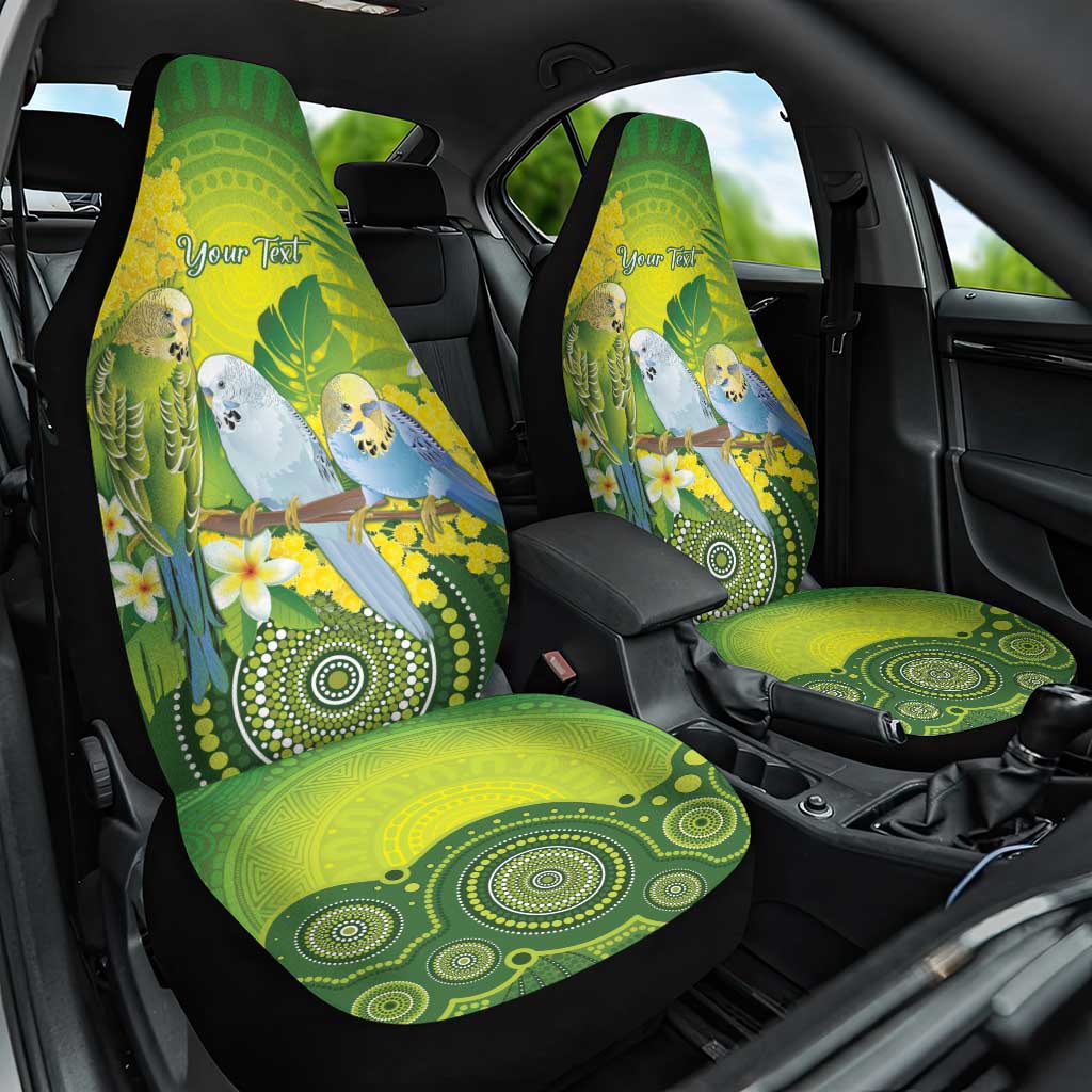 Personalised Budgerigar Australia and Golden Wattle Car Seat Cover Budgie Aboriginal Art
