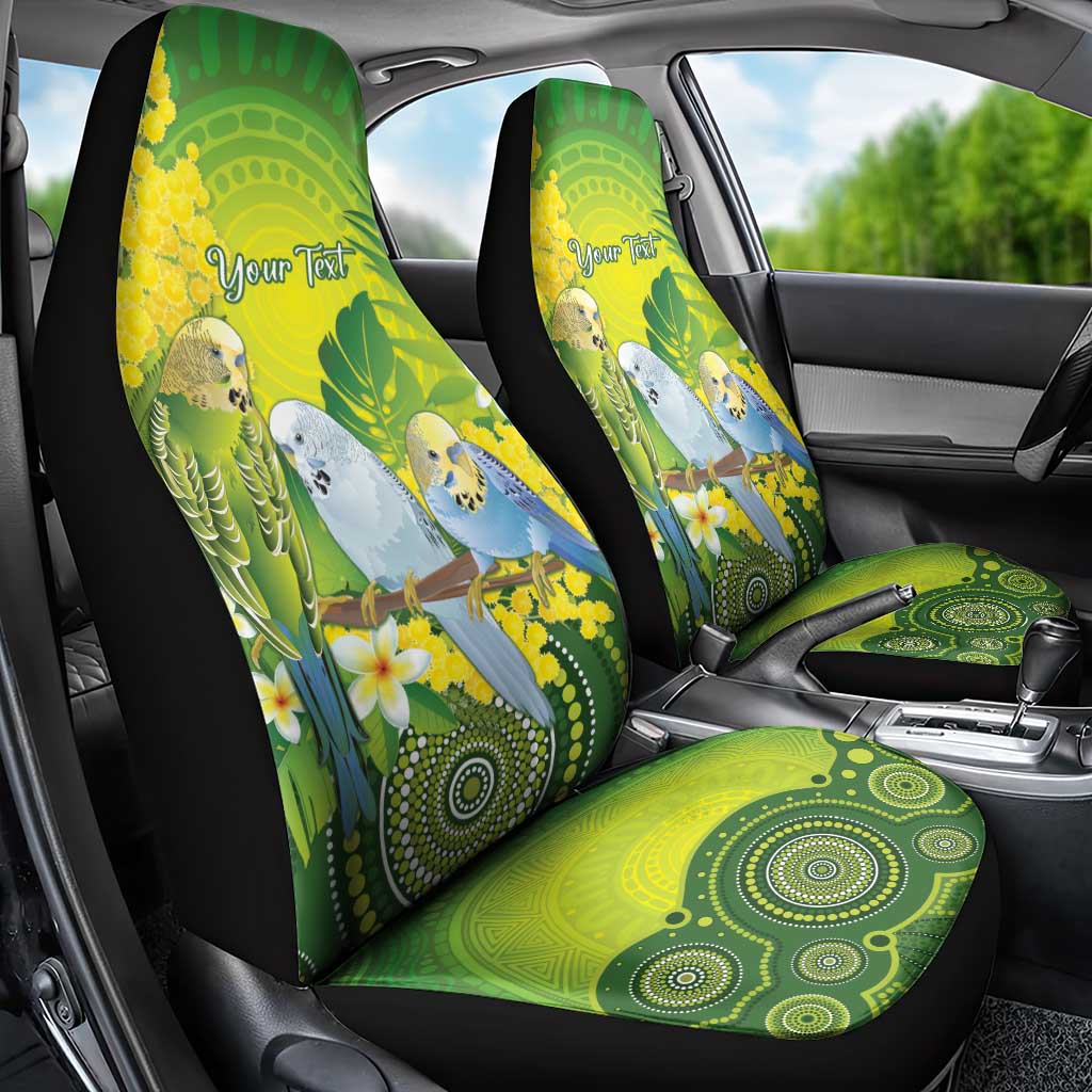 Personalised Budgerigar Australia and Golden Wattle Car Seat Cover Budgie Aboriginal Art