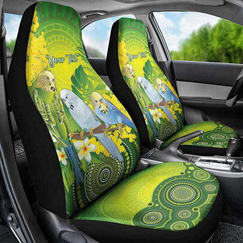 Personalised Budgerigar Australia and Golden Wattle Car Seat Cover Budgie Aboriginal Art