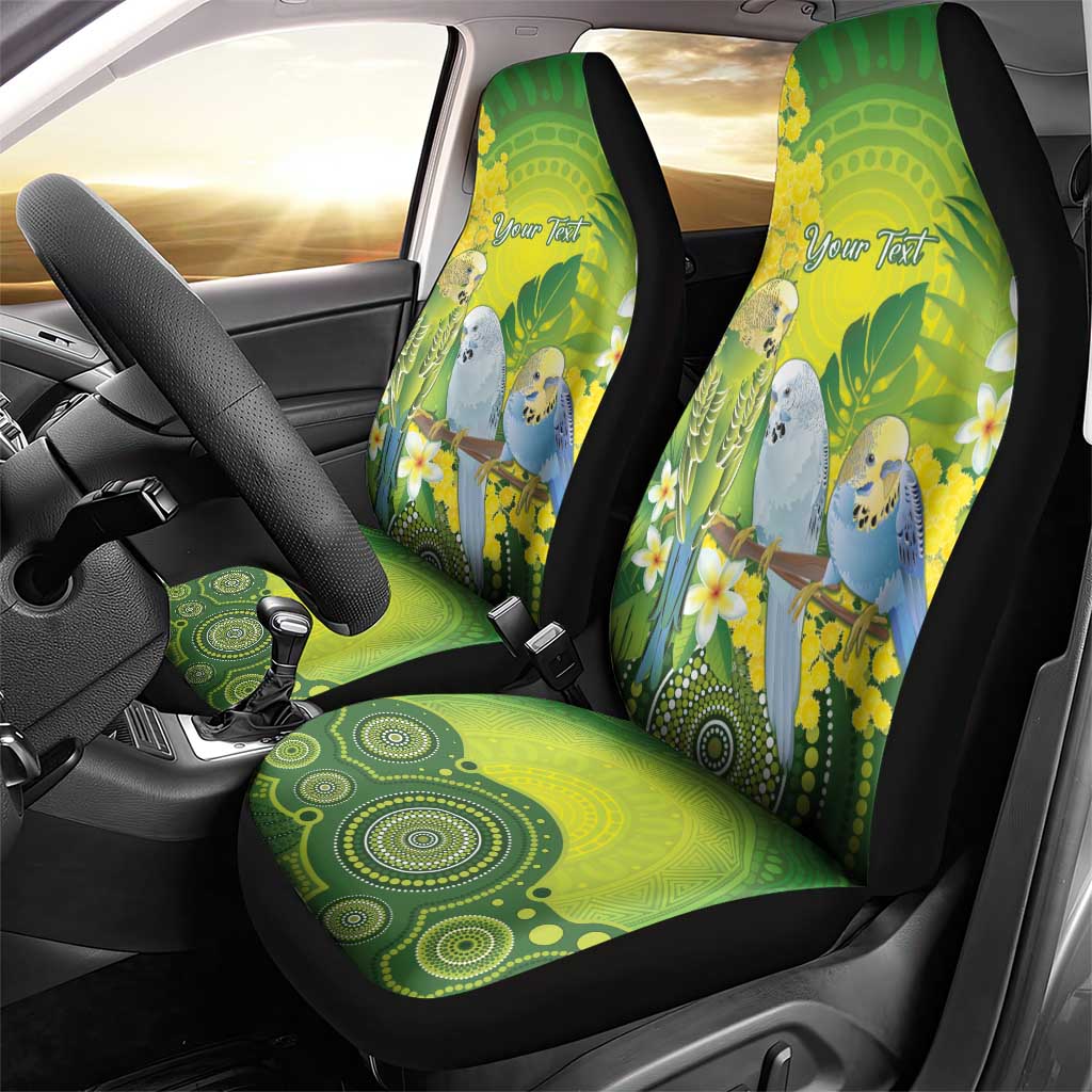 Personalised Budgerigar Australia and Golden Wattle Car Seat Cover Budgie Aboriginal Art