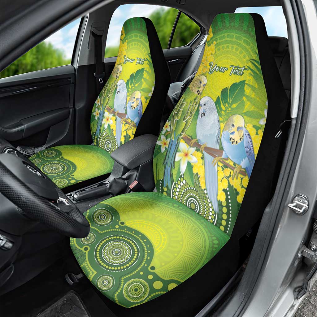 Personalised Budgerigar Australia and Golden Wattle Car Seat Cover Budgie Aboriginal Art
