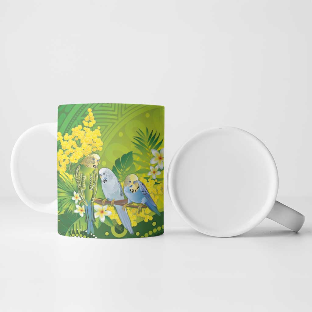 Personalised Budgerigar Australia and Golden Wattle Ceramic Mug Budgie Aboriginal Art - Aussie Hoodie