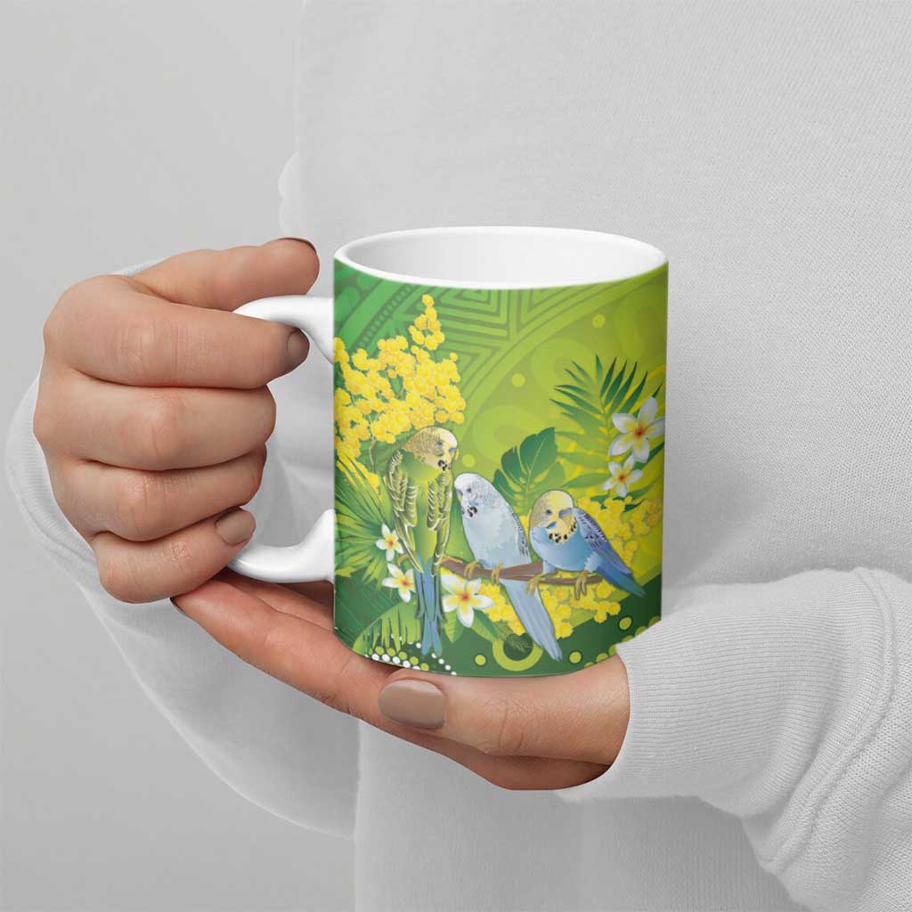 Personalised Budgerigar Australia and Golden Wattle Ceramic Mug Budgie Aboriginal Art - Aussie Hoodie