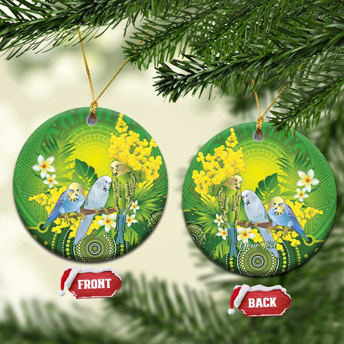 Personalised Budgerigar Australia and Golden Wattle Ceramic Ornament Budgie Aboriginal Art - Aussie Hoodie