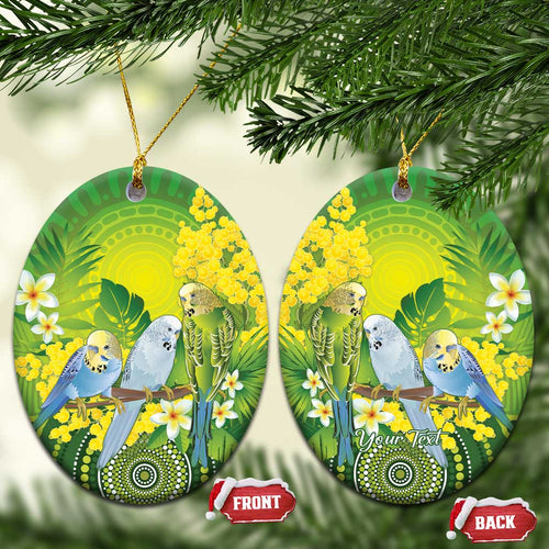 Personalised Budgerigar Australia and Golden Wattle Ceramic Ornament Budgie Aboriginal Art - Aussie Hoodie