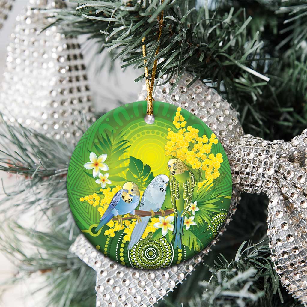 Personalised Budgerigar Australia and Golden Wattle Ceramic Ornament Budgie Aboriginal Art - Aussie Hoodie