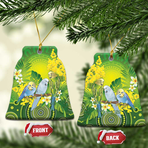 Personalised Budgerigar Australia and Golden Wattle Ceramic Ornament Budgie Aboriginal Art - Aussie Hoodie