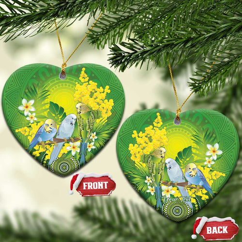 Personalised Budgerigar Australia and Golden Wattle Ceramic Ornament Budgie Aboriginal Art - Aussie Hoodie