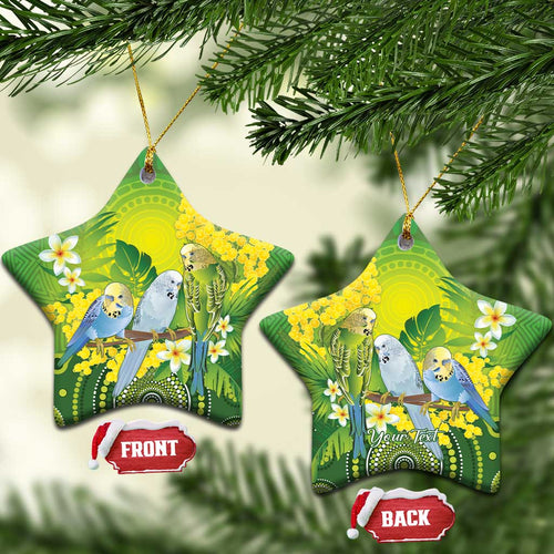 Personalised Budgerigar Australia and Golden Wattle Ceramic Ornament Budgie Aboriginal Art - Aussie Hoodie