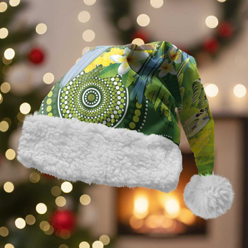 Personalised Budgerigar Australia and Golden Wattle Christmas Santa Hat Budgie Aboriginal Art - Aussie Hoodie