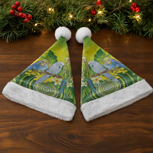 Personalised Budgerigar Australia and Golden Wattle Christmas Santa Hat Budgie Aboriginal Art - Aussie Hoodie