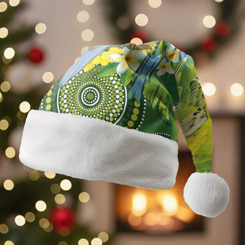 Personalised Budgerigar Australia and Golden Wattle Christmas Santa Hat Budgie Aboriginal Art - Aussie Hoodie