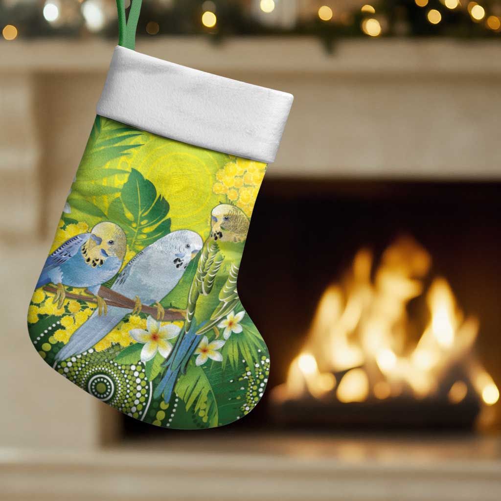 Personalised Budgerigar Australia and Golden Wattle Christmas Stocking Budgie Aboriginal Art - Aussie Hoodie
