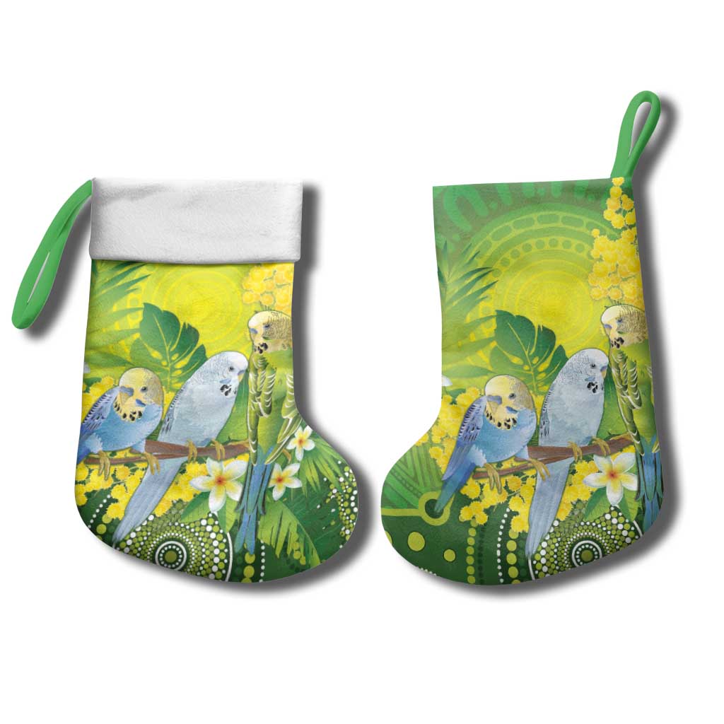 Personalised Budgerigar Australia and Golden Wattle Christmas Stocking Budgie Aboriginal Art - Aussie Hoodie