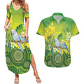 Personalised Budgerigar Australia and Golden Wattle Couples Matching Summer Maxi Dress and Hawaiian Shirt Budgie Aboriginal Art