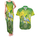 Personalised Budgerigar Australia and Golden Wattle Couples Matching Tank Maxi Dress and Hawaiian Shirt Budgie Aboriginal Art