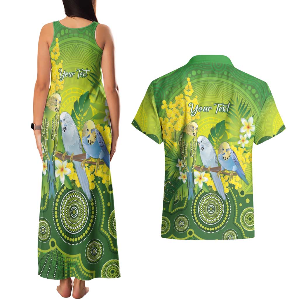 Personalised Budgerigar Australia and Golden Wattle Couples Matching Tank Maxi Dress and Hawaiian Shirt Budgie Aboriginal Art