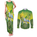 Personalised Budgerigar Australia and Golden Wattle Couples Matching Tank Maxi Dress and Long Sleeve Button Shirt Budgie Aboriginal Art