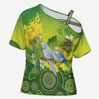 Personalised Budgerigar Australia and Golden Wattle Cross Shoulder Shirt Budgie Aboriginal Art - Aussie Hoodie
