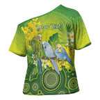 Personalised Budgerigar Australia and Golden Wattle Cross Shoulder Shirt Budgie Aboriginal Art - Aussie Hoodie