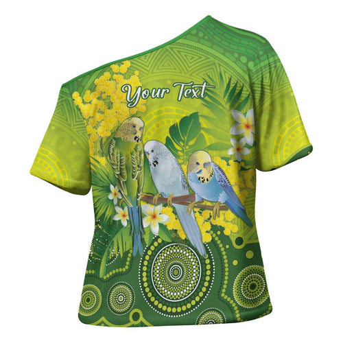 Personalised Budgerigar Australia and Golden Wattle Cross Shoulder Shirt Budgie Aboriginal Art - Aussie Hoodie