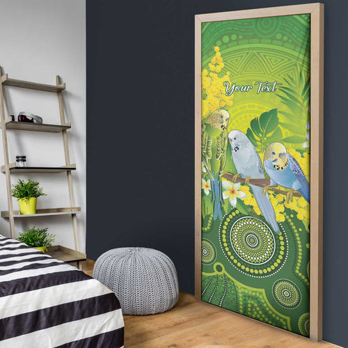 Personalised Budgerigar Australia and Golden Wattle Door Cover Budgie Aboriginal Art - Aussie Hoodie