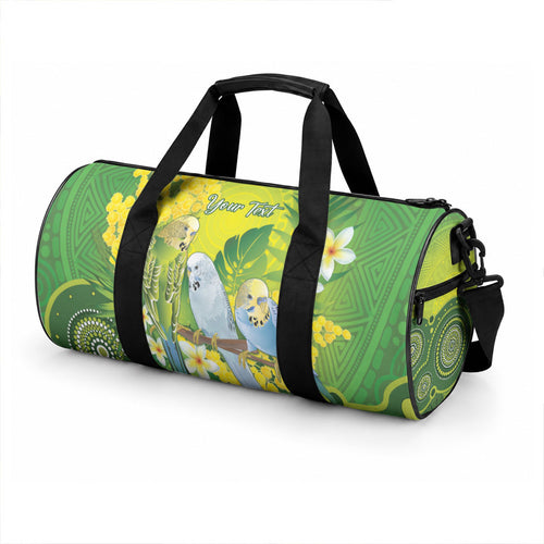 Personalised Budgerigar Australia and Golden Wattle Duffle Bag Budgie Aboriginal Art