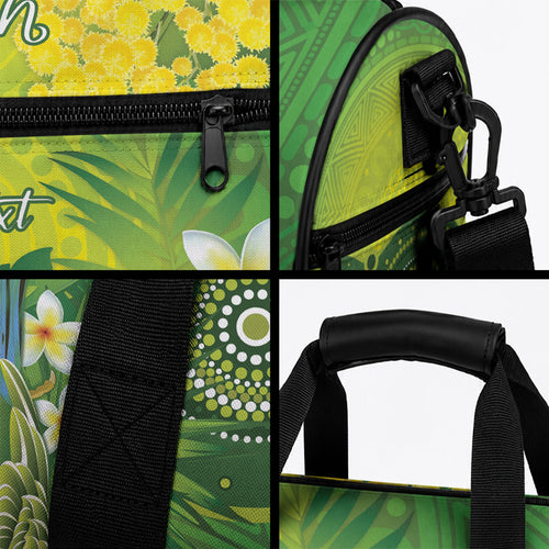 Personalised Budgerigar Australia and Golden Wattle Duffle Bag Budgie Aboriginal Art