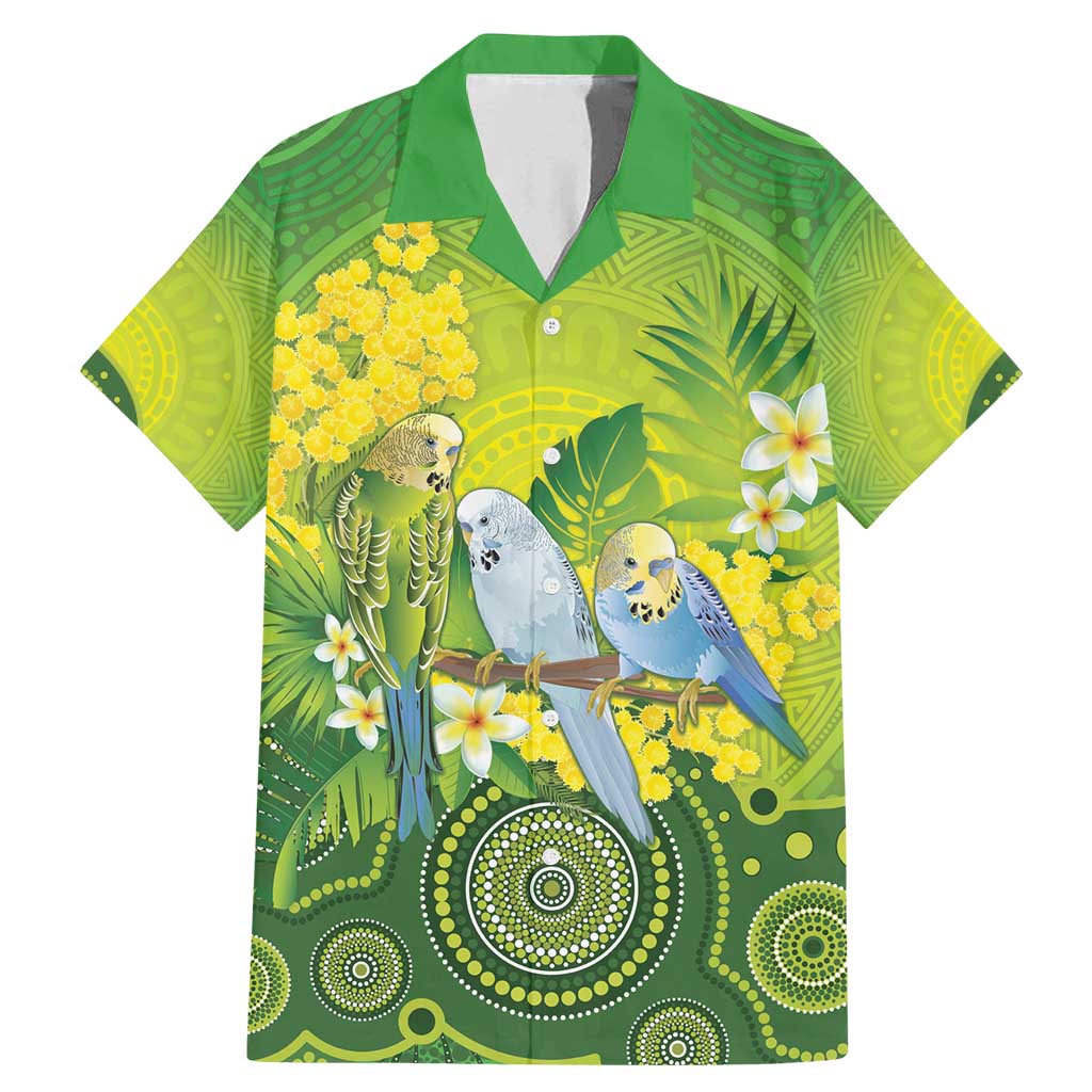 Personalised Budgerigar Australia and Golden Wattle Family Matching Mermaid Dress and Hawaiian Shirt Budgie Aboriginal Art