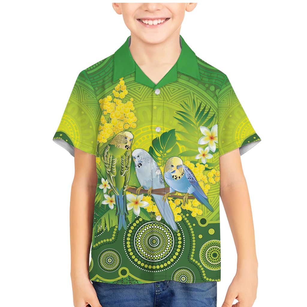 Personalised Budgerigar Australia and Golden Wattle Family Matching Mermaid Dress and Hawaiian Shirt Budgie Aboriginal Art