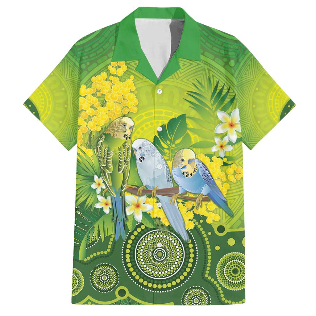 Personalised Budgerigar Australia and Golden Wattle Family Matching Off Shoulder Maxi Dress and Hawaiian Shirt Budgie Aboriginal Art