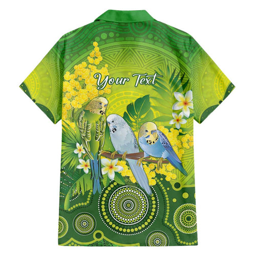 Personalised Budgerigar Australia and Golden Wattle Family Matching Puletasi and Hawaiian Shirt Budgie Aboriginal Art