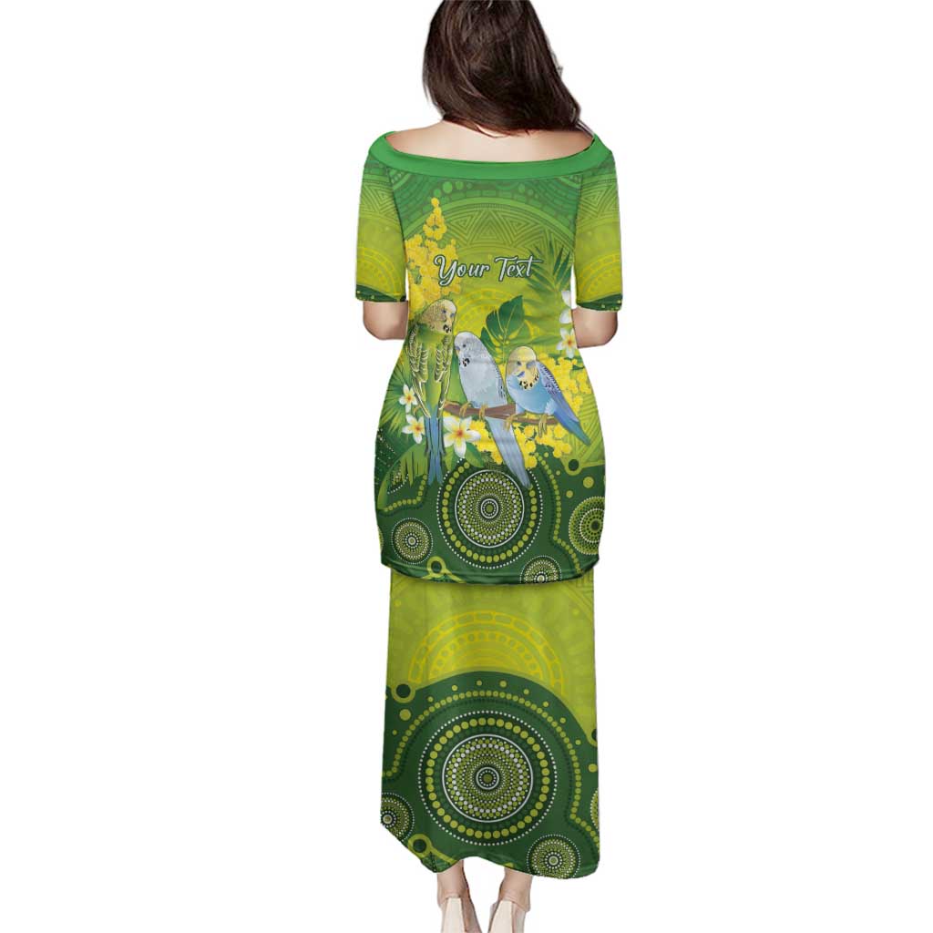 Personalised Budgerigar Australia and Golden Wattle Family Matching Puletasi and Hawaiian Shirt Budgie Aboriginal Art