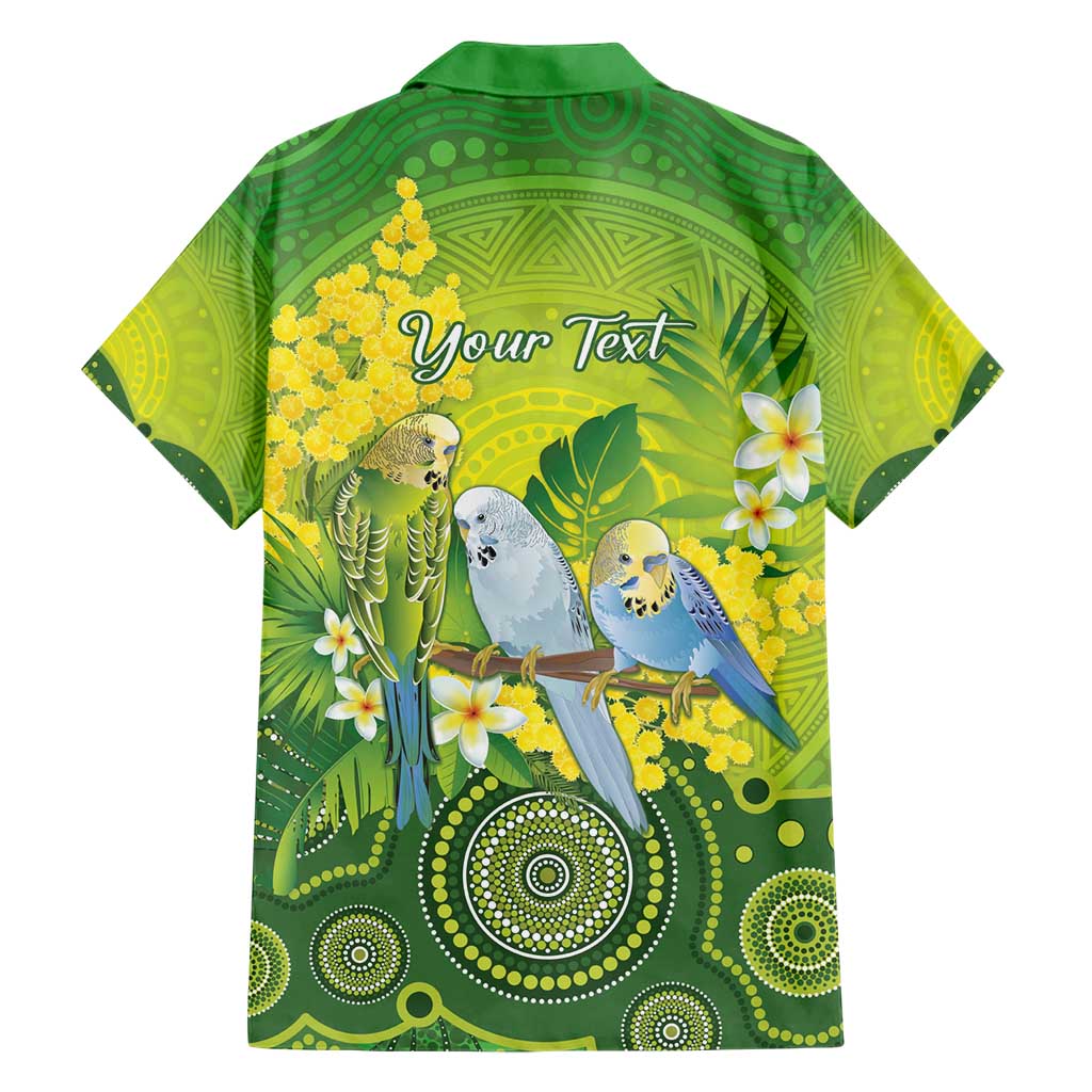 Personalised Budgerigar Australia and Golden Wattle Family Matching Short Sleeve Bodycon Dress and Hawaiian Shirt Budgie Aboriginal Art