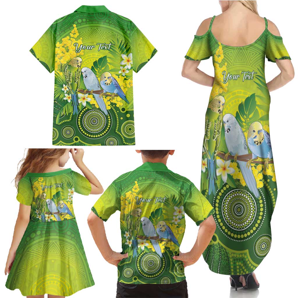 Personalised Budgerigar Australia and Golden Wattle Family Matching Summer Maxi Dress and Hawaiian Shirt Budgie Aboriginal Art