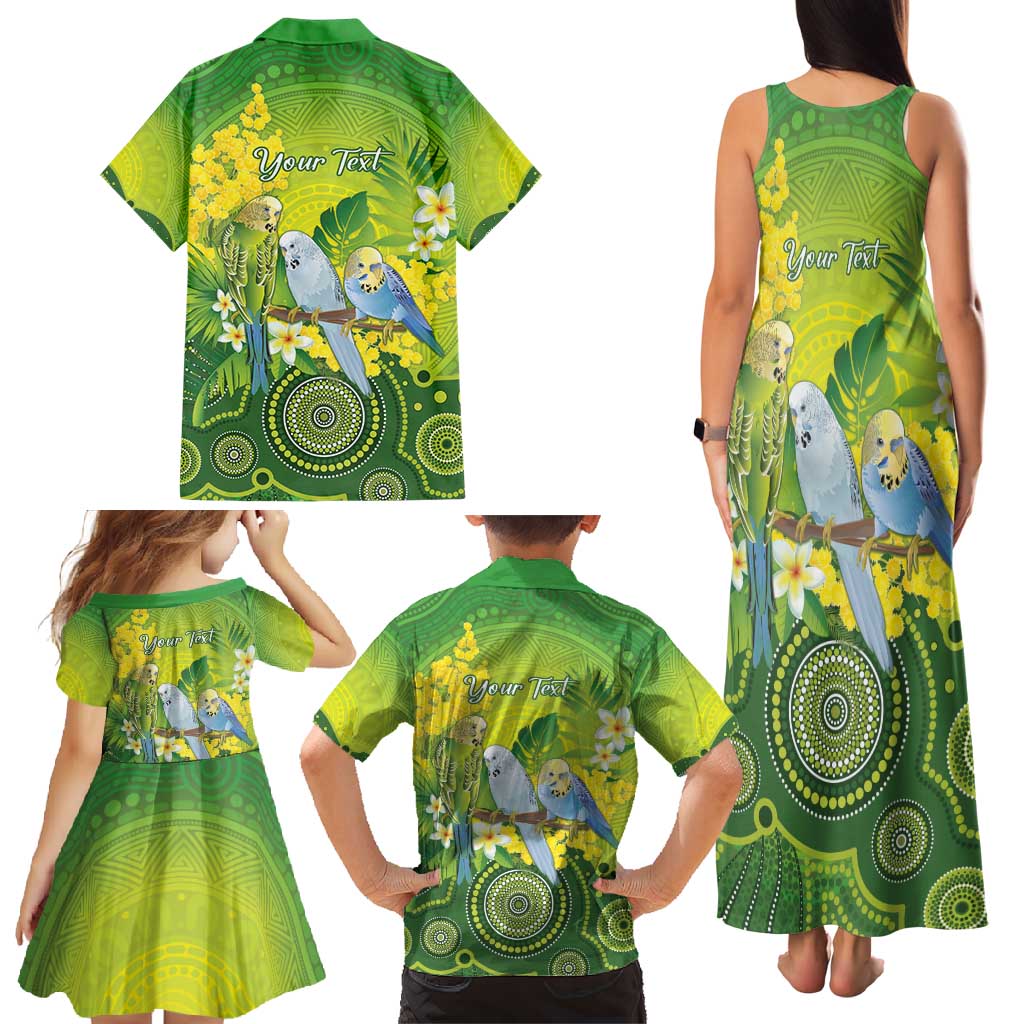 Personalised Budgerigar Australia and Golden Wattle Family Matching Tank Maxi Dress and Hawaiian Shirt Budgie Aboriginal Art