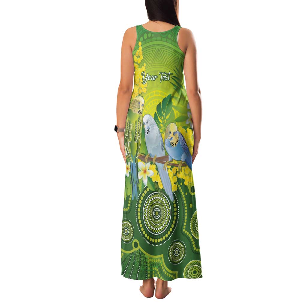 Personalised Budgerigar Australia and Golden Wattle Family Matching Tank Maxi Dress and Hawaiian Shirt Budgie Aboriginal Art