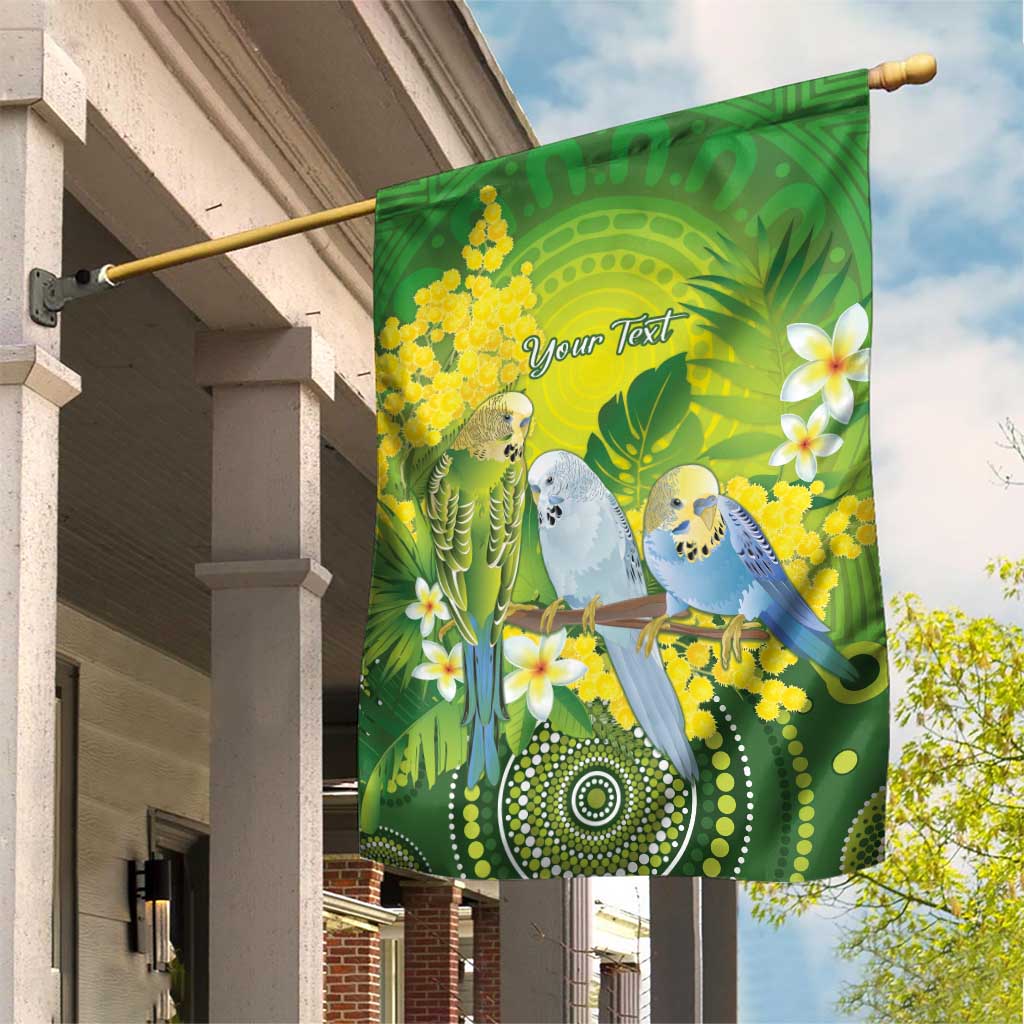 Personalised Budgerigar Australia and Golden Wattle Garden Flag Budgie Aboriginal Art