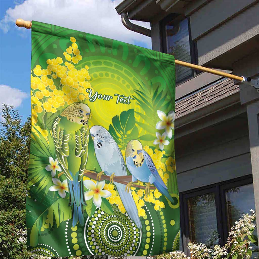 Personalised Budgerigar Australia and Golden Wattle Garden Flag Budgie Aboriginal Art