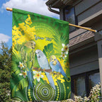 Personalised Budgerigar Australia and Golden Wattle Garden Flag Budgie Aboriginal Art