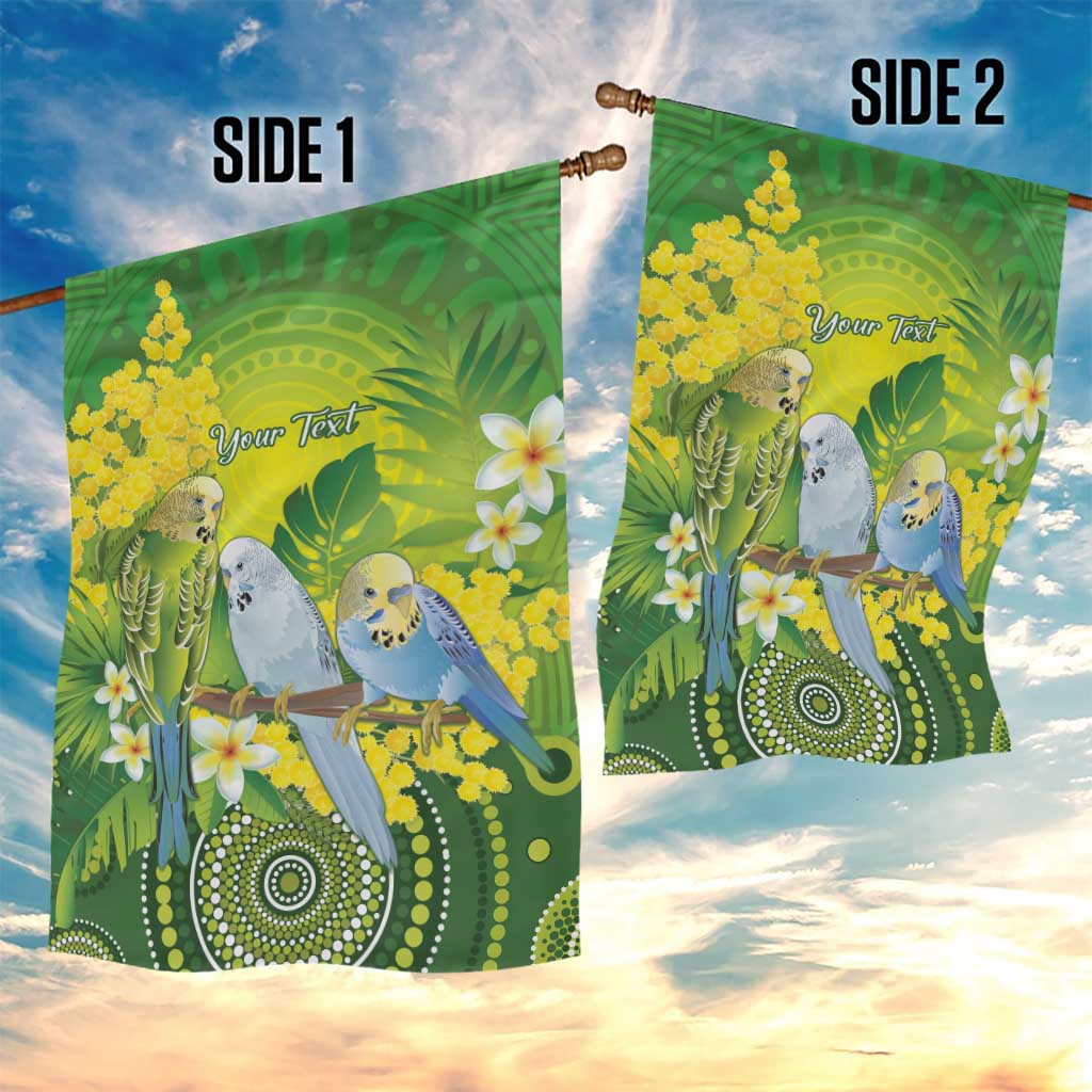 Personalised Budgerigar Australia and Golden Wattle Garden Flag Budgie Aboriginal Art