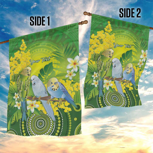 Personalised Budgerigar Australia and Golden Wattle Garden Flag Budgie Aboriginal Art