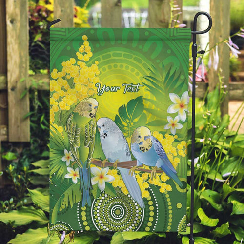 Personalised Budgerigar Australia and Golden Wattle Garden Flag Budgie Aboriginal Art