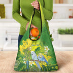 Personalised Budgerigar Australia and Golden Wattle Grocery Bag Budgie Aboriginal Art