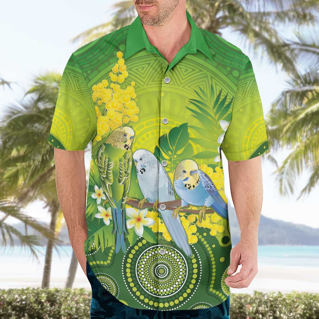 Personalised Budgerigar Australia and Golden Wattle Hawaiian Shirt Budgie Aboriginal Art