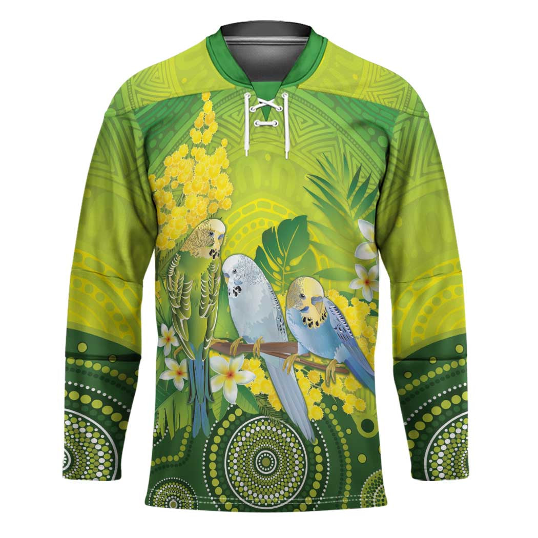 Personalised Budgerigar Australia and Golden Wattle Hockey Jersey Budgie Aboriginal Art - Aussie Hoodie