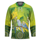 Personalised Budgerigar Australia and Golden Wattle Hockey Jersey Budgie Aboriginal Art - Aussie Hoodie