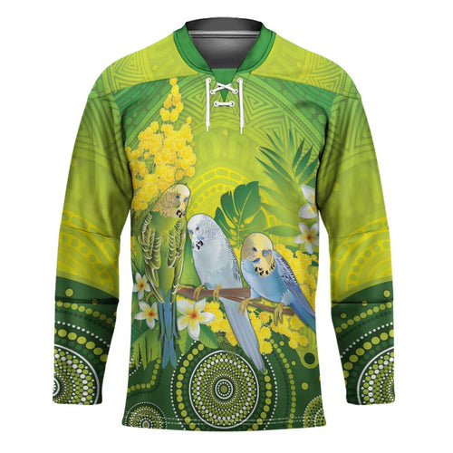 Personalised Budgerigar Australia and Golden Wattle Hockey Jersey Budgie Aboriginal Art - Aussie Hoodie