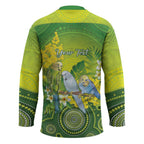 Personalised Budgerigar Australia and Golden Wattle Hockey Jersey Budgie Aboriginal Art - Aussie Hoodie