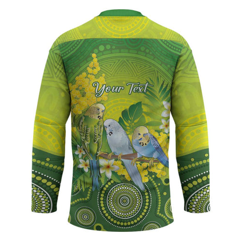 Personalised Budgerigar Australia and Golden Wattle Hockey Jersey Budgie Aboriginal Art - Aussie Hoodie